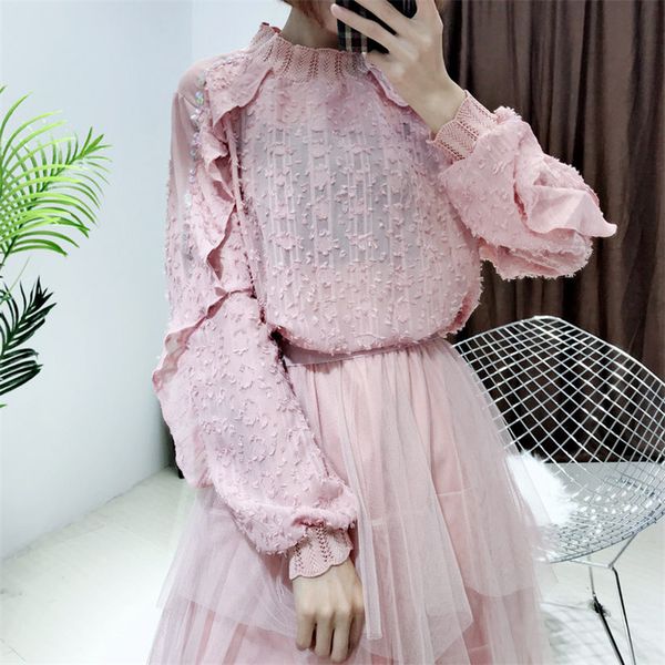 2019 korean new camisas mujer stitching mesh sleeves ruffled jacquard chiffon shirt bottoming shirt women blusas, White
2019 korean new camisas mujer stitching mesh sleeves ruffled jacquard chiffon shirt bottoming shirt women blusas, White
