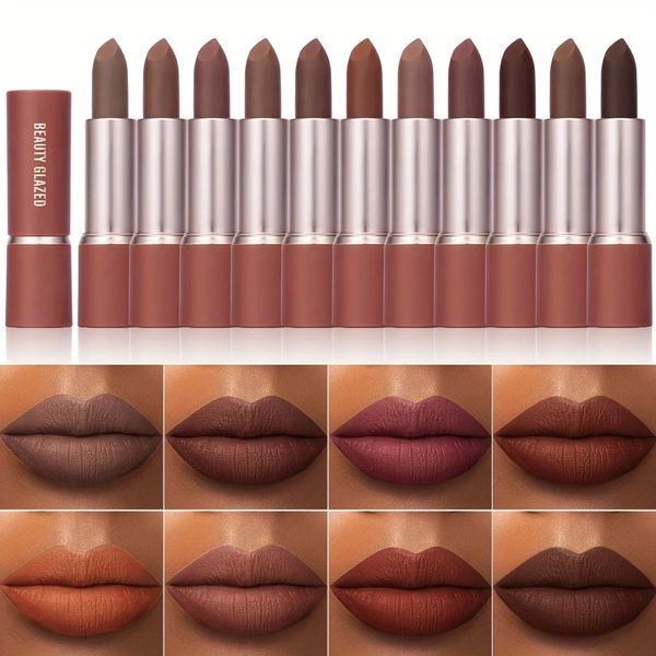 Barely Matte Cocoa Lipstick Creamy Texture Nourishing Care Waterproof All Skin Types Brown Hue Matte Lipstick 260901