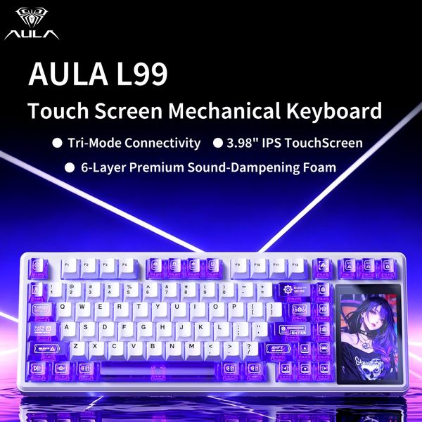AULA L99 Mechanical Touch Screen BT Wireless Tri-mode Gaming Laptop Keyboard 8000mAh Raind Switch 26Y0902