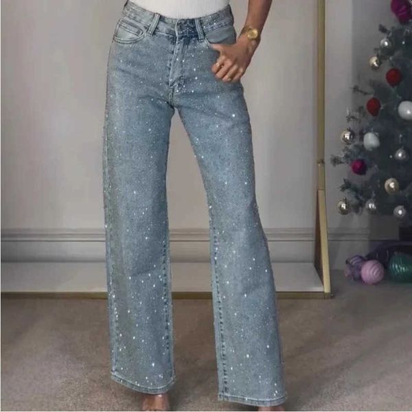 Women 2025 Jeans Straight Diamonds Pants Stretch Waist Washed Mom Jeans Y2k Strtwear Trousers Denims Strtwear S2609022YM3