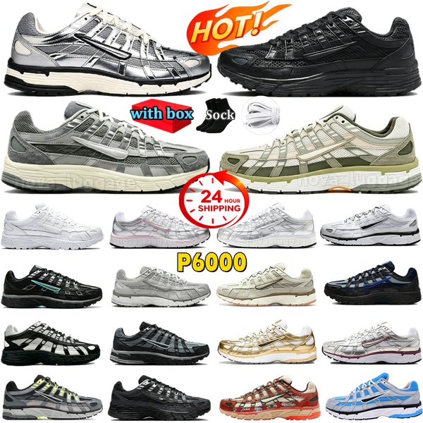 Designer Running Shoes P6000 Breathable Men Women Sneakers Metallic Silver Flat…