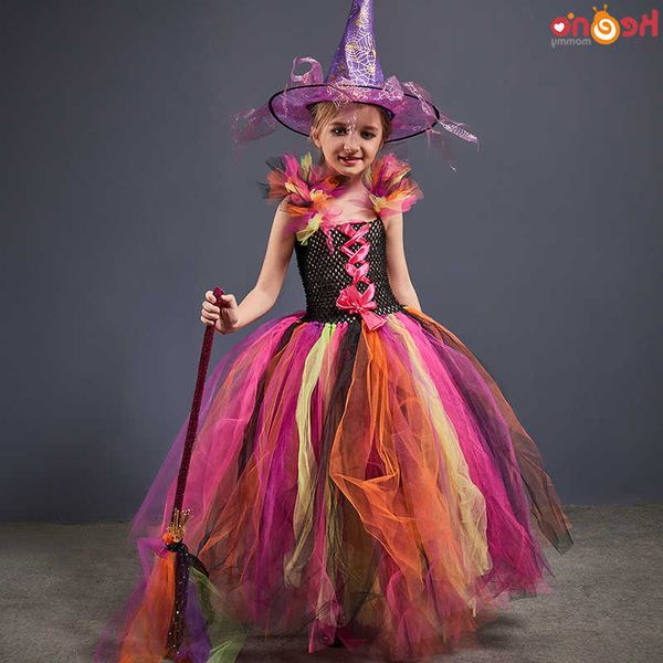 Tutu Rainbow Girls Wicked Witch Dress Kids Evil Halloween Costume Children Carnival Cosplay Party Fancy Pageant Ball Gown Outfit D260907