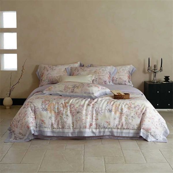 Mberry Silk Bedding Set 100% with Duvet Cover Bed Sheet Elegant Luxury Floral Print Fitted Bed Sheet 22 Mme Silk lowcases J260909