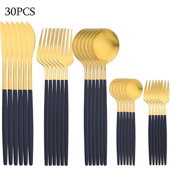 30Pcs Dinnerware Set Stainless Steel Flatware Matte Fork Spoon Knife Dinner Set Cutlery Kitchen Western Silverware Tableware Set 260910