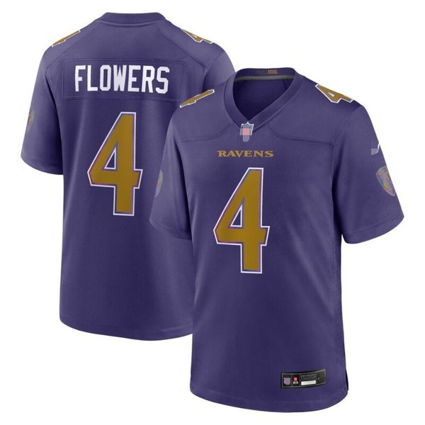 Custom Purple Gold 4 Zay Flowers 8 Lamar Jackson 22 Derrick Henry 89 Mark Andre…