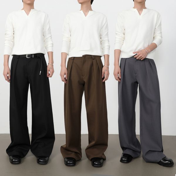 Men's Solid Color Simple Basic Casual Trendy Loose Pleated Straight A-line Suit Trousers Male 2026 Fashion Pants Bottom Clothes J260912