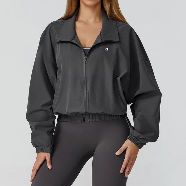 A++Women Quick Drying Stand Up Collar Sports Jacket with Zipper Windproof Long Sleeved Yoga Suit for Outdoor Running Fitness-jackets
