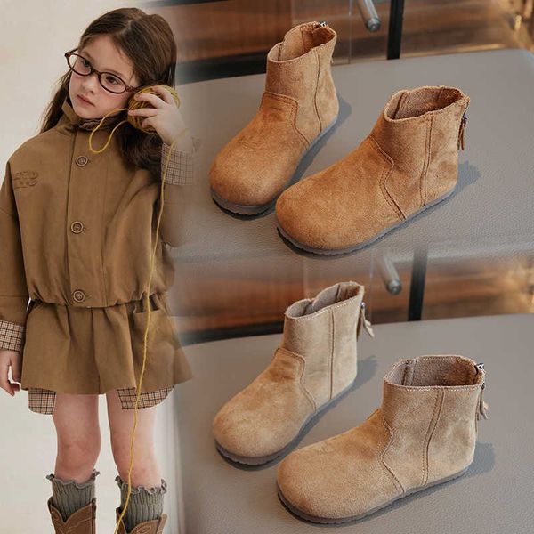 Autumn Boots Spring Solid Girls Boots Suede Leather Zipper Booties Casual Boots For Children Soft Comfortable Toddler Kids Ankle ShoesT260919