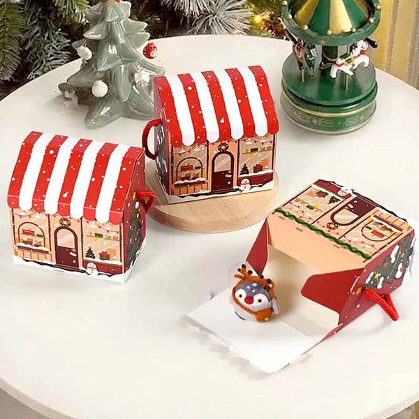 10/20Pcs Christmas House Paper Candy Box With Handle Merry Christmas Gift Packaging Chocolate Boxes Navidad Year Party Decor 260923