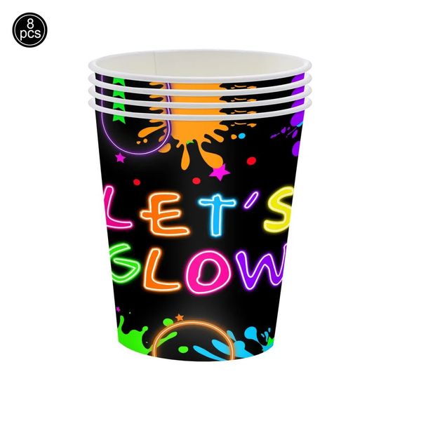 Neon Glow Party Supplies Disposable Tableware Sets for Kids Birthday Decorations