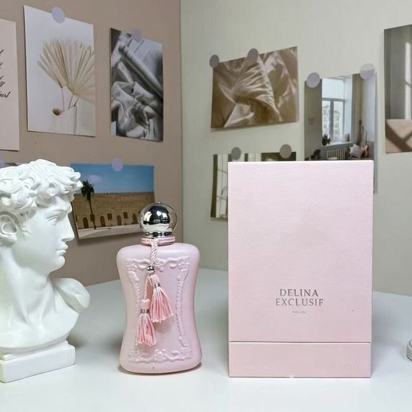 Parfum De Marley Fragrance Women Soft Fruity Floral Eau De Parfum Matte Light Pink Curved Waist Bottle Vintage Embossed Double Pink Silk Tassel Long Lasting