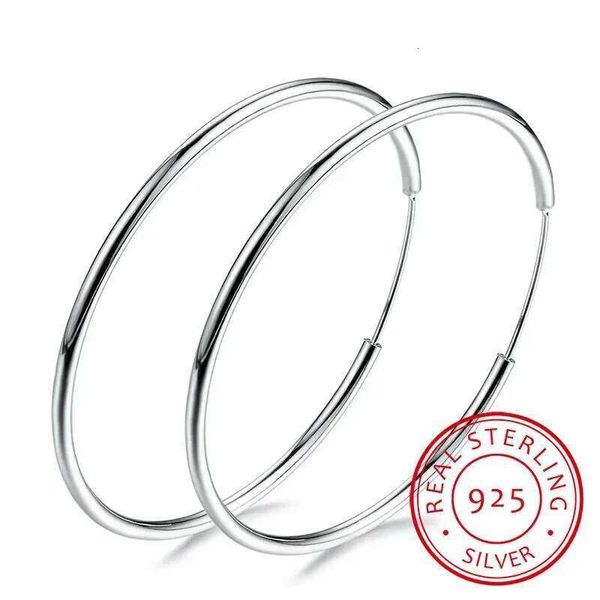 Women 100% 925 sterling silver Earring Round Circle Loop Gifts Box Packing Simple Silver Hoop Earrings Piercing