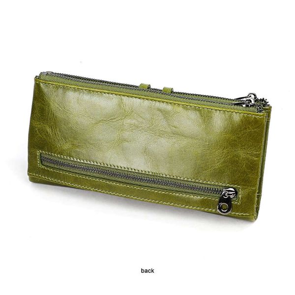 JINXIANGGUO Genuine Leather Card Holder Phone Checkbook Organizer Zipper Coin Purse Large Capacity Long Wallet