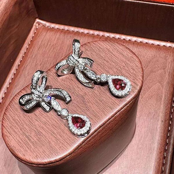 Bowknot Earrings Silver 925 Water Drop Tassel
