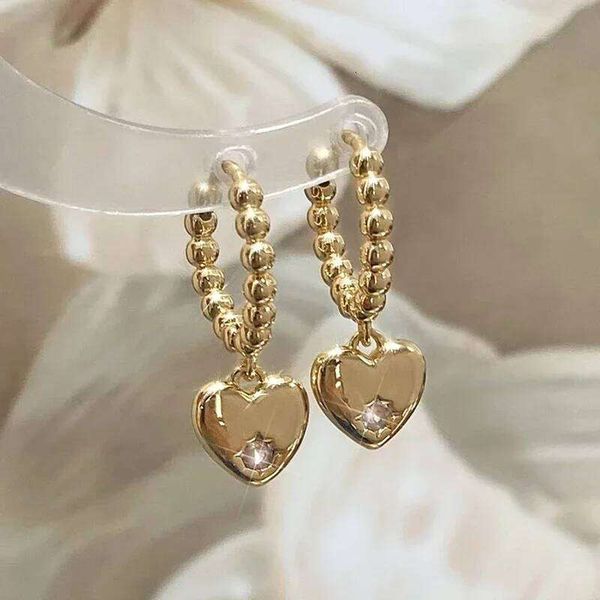 Real 925 Sterling Silver Zircon 14K Gold Heart Pendant Hoop Earrings for Women Minimalist Classic Fine Jewelry Bead Accessories