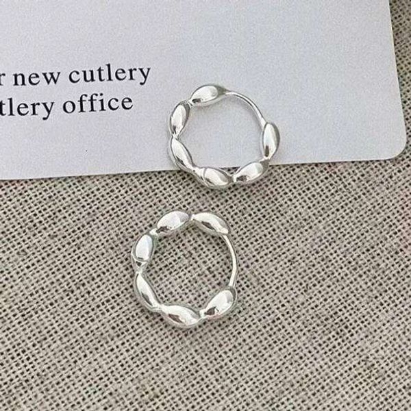 Real S925 Sterling Silver 18K Gold Olive Bead with Rice Grains Huggies Earring for Women Fine Jewelry Geometric Accessories