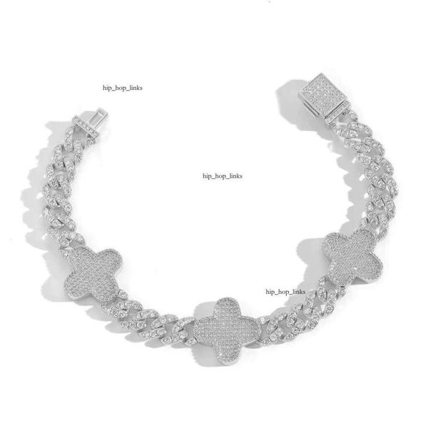 BES 8mm Clover Shape Brass 18K Bracelet Hip Hop 14K fashion, Frozen VVS Moissanite Rhodium Plated Anniversary Jewelry