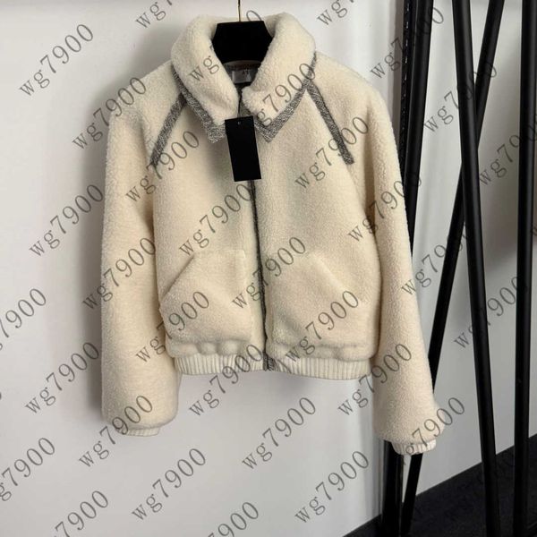 Top women jacket short girls outerwear designer women teddy lamb fur lapel long sleeved zipper jacket Lady ropa A393X08N011