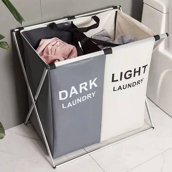 2 Grids Foldable Dirty Clothes Organizer Bathroom Waterproof Storage Basket Large Laundry Hamper Clothing Bucket ddmysaturn