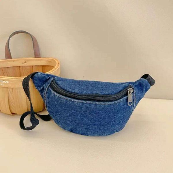 Children's Denim Solid Fashion Zipped Waist Pack Casual Outdoor Sport Bodycross Accessories Kids Bag