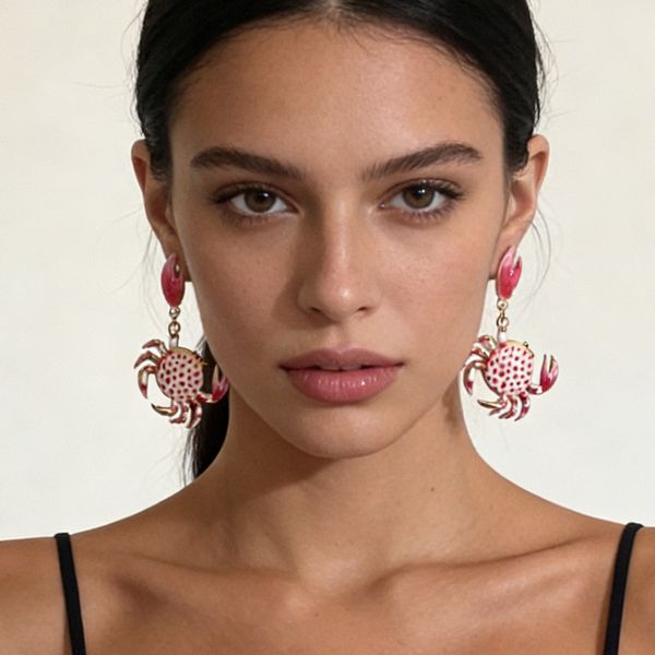 Summer Beach Ocean Casual Personality Creative Alloy Cute Colorful Crab Earrings Versatile Women's Style
