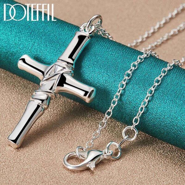 DOTEFFIL 925 Sterling Silver Cross Pendant Necklace 18-30 Inch Chain For Woman Fashion Wedding Engagement Party Charm Jewelry 55b7d