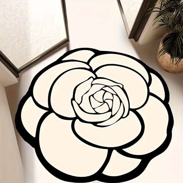 Light Luxury Floral Irregular Absorbent Bath Non-Slip French Camellia Cloakroom Foot Swivel Chair Mat