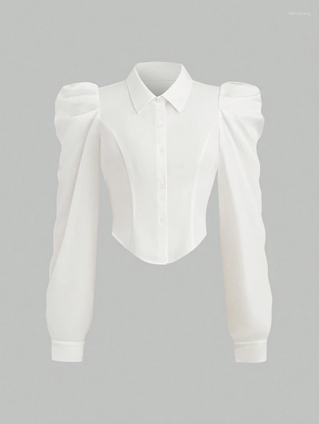 Women's Blouses Plus Size Spring/Summer White Slim Fit Long Sleeve Shirt Solid Colour Fashionable And Versatile Office Wear Simple Refined