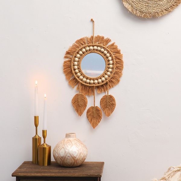Wall Mirror Macrame Decorative Mirrors Boho Home Decor Wall Hanging Mirror for Living Room Decoration Bedroom Baby Nursery Gift