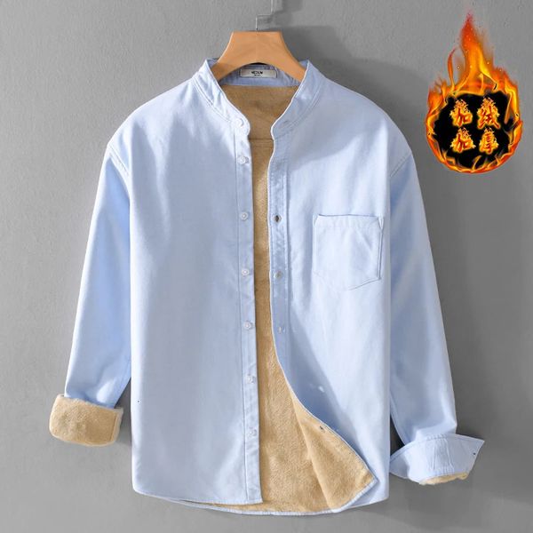 Thickened Warm Plus Size Stand Collar Cotton Shirts Men Trend French Stylish Long Sleeve Top Clothes 5Color Chemise Homme