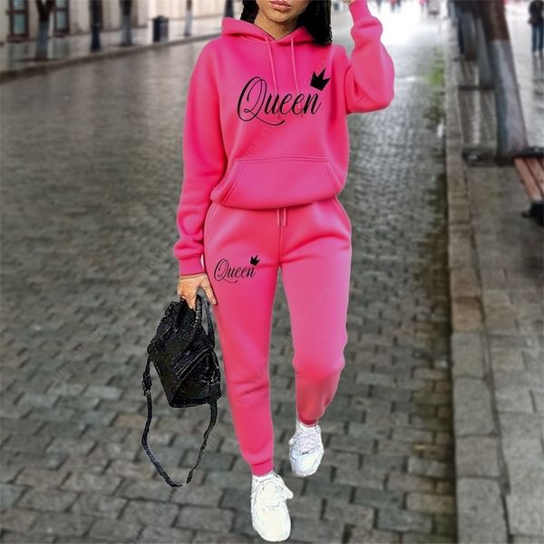 Queen Letter Graphic Print Womens Sets Hoodies Pants 2pcs Suit Autumn Winter Sports Jogging High quality Aesthetic Tracksuit251222ww