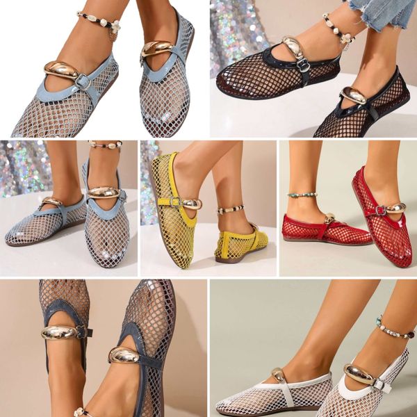 Women's Leather Ballet Flats Crochet Sneakers Designer Mesh Casual Shoes Studs Breathable Sandals 2026