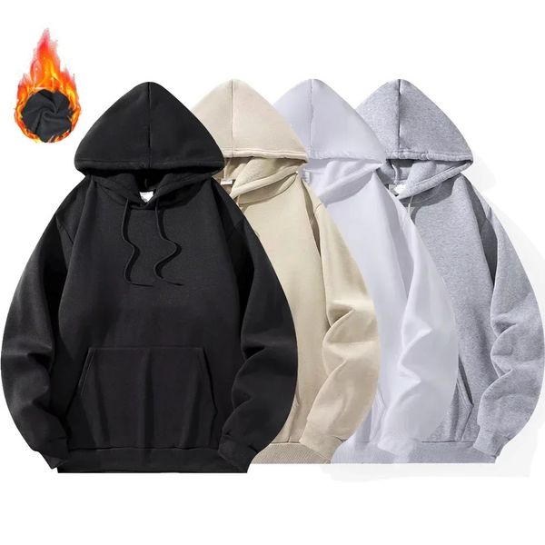 Solid Colour Sports Casual Hoodies Men Women Spring Autumn Fleece Warm Sweatshirts Hip Hop Streetwear Fashion Loose Pullover Tops