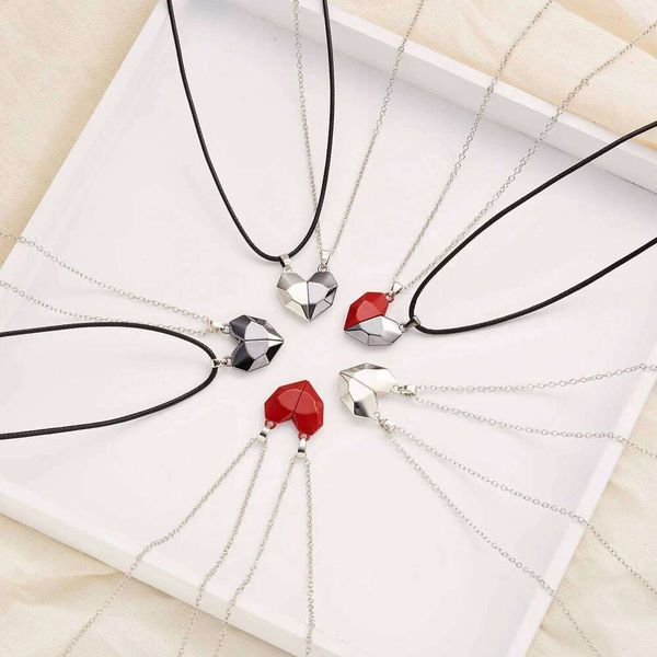 2PCS/SET Couple Necklaces Attarction Between Lovers Heart Magnetic Pendant Necklace For Women Valentine's Day Anniversary Gifts d68eb