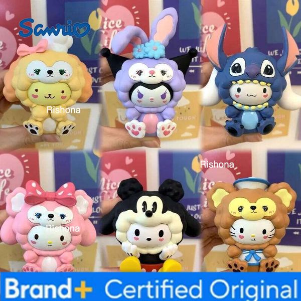 Sanrio Anime Hello Kitty Melody Kuromi Cinnamoroll Cartoon Cross-dress Sheep Head Figure Blind Box Toy Collection Ornaments Kids Gifts H260109