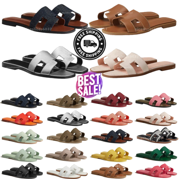 Free delivery designer women home slippers calfskin material outdoor sandals non-slip beach casual slippers rubber soft sole brown white black pink blue red