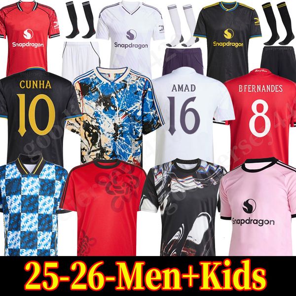 25 26 MAN CUNHA Soccer Jersey AMAD SESKO MAINOO MOUNT goalkeeper unted football tops shirt MARTINEZ FERNANDES UNTED MBEUMO Kids Child kit retro Stone Roses