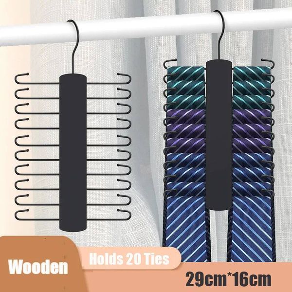 1 Pack Wooden Tie Rack, Men Space Saving Belt Hanger with 20 Hook Closet, Non-Slip Rotatable Ties Organizer Racks for Scarf ddmynov