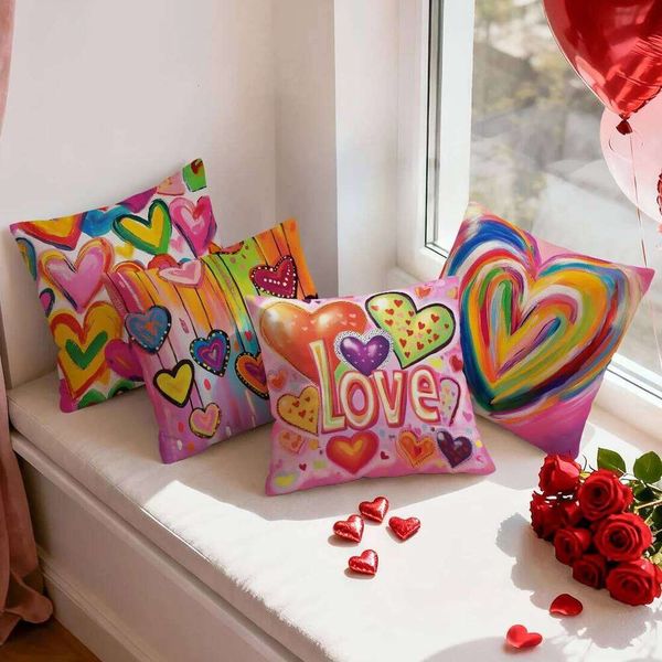 Valentine's Day 1PC with Red Heart Pattern Valentine's Day Gift Decorative Sofa Cushion Pillowcase Home Decoration 26H0113
