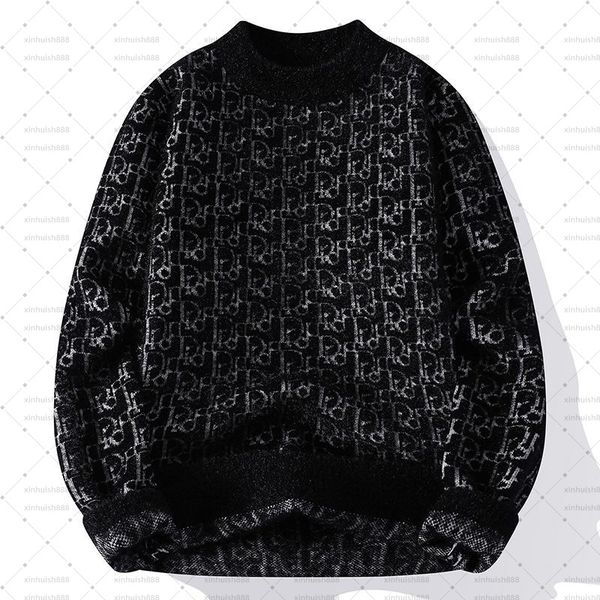 Designer's New Autumn-winter High-neck Sweater With Round Neckline, Casual Jacquard Thick And Warm With Letter Pattern For Men's Knitted Clothing