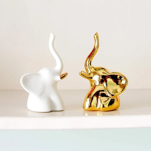 Home Decor Elephant Statues1 Pair Small Decorative Accents for Shelves Livingroom and Bedroom Gold and White 260106
