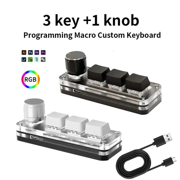 Macro Mechanical Keyboard RGB Mini Gaming Custom Programming Knob Keypads 3 Keys For Poshop 260112