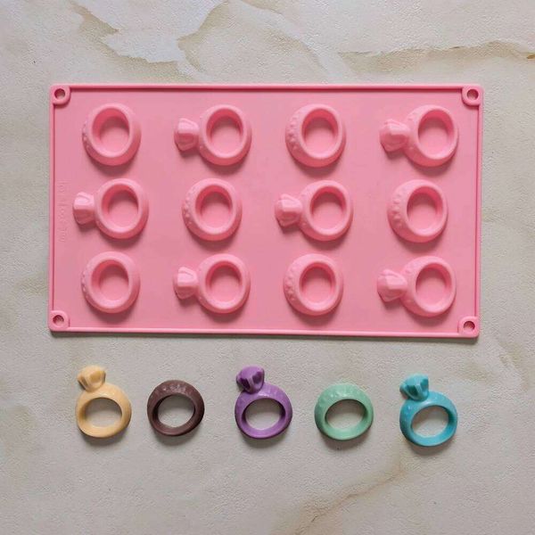 Valentine's Day 1pc 12 cavity creative ring, shaped chocolate silicone mold, DIY baking biscuit candy pudding ice tray 26Y0115