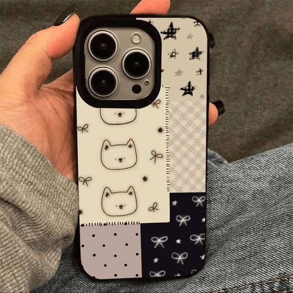 Plaid Patchwork Puppy Compatible with Apple 16 Pro Max Phone Case iPhone 15 Plus Cartoon 14 Fun 13 Soft