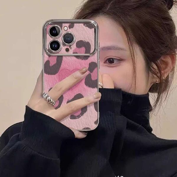 Pink Leopard Print Case for iPhone 17, Huawei, Apple 16 Pro Max, Large Window 15 Protective Cover 14