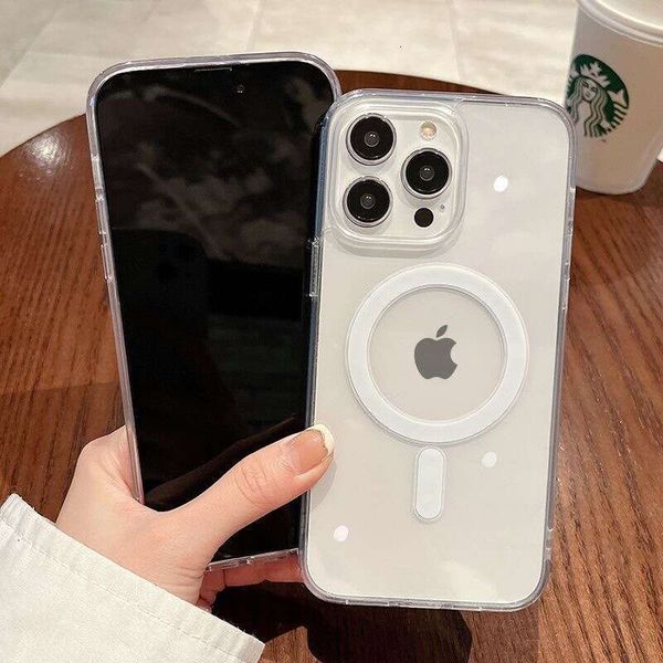 Transparent Magnetic Case for Apple 17 Max, Compatible with Acrylic iPhone 16 Pro Case, 15 Soft Edge Hard Back