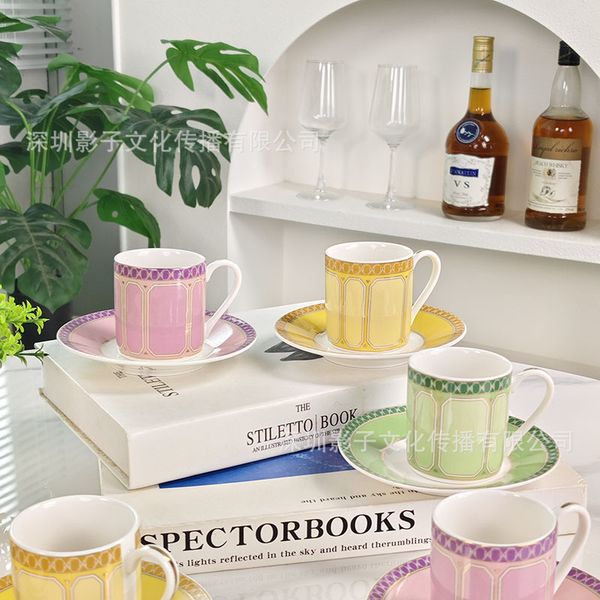Classic European Style Gold Edged Bone China 12 Piece Concentrated Coffee Cup and Plate Gift Box Set
