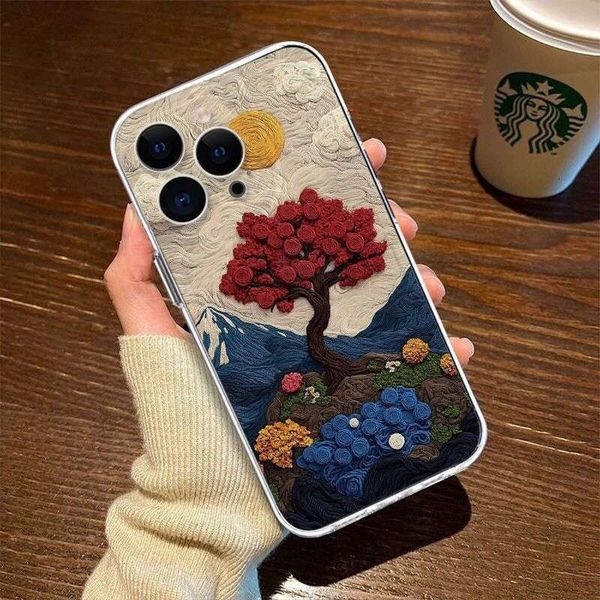 Oil Painting Mountains and Rivers Rose Compatible with Apple 16 Plus Phone Case iPhone 17 Pro Max New 14/13/15 Transparent