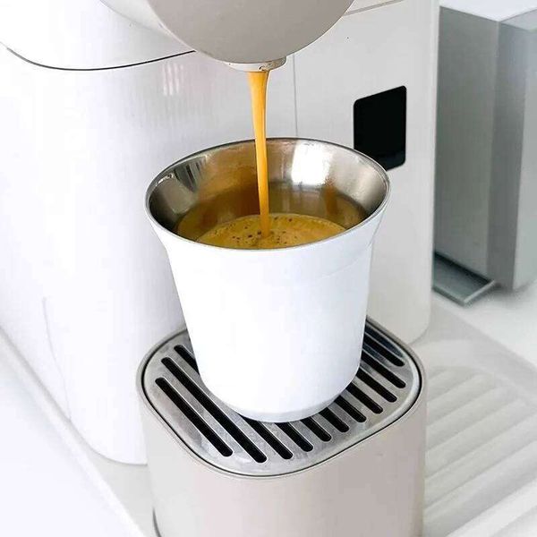 80ml New Simple Flat Bottom Stainless Steel Double-layer Inner Tank Capsule Coffee High-grade Solid Color Water Cup 26Y0116 26Y0116