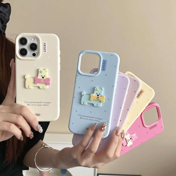 Cartoon Polka Dot Dog for Apple iPhone 15, 16 PM Shockproof, 13 Soft Case Full Coverage, 11 Creative, 17